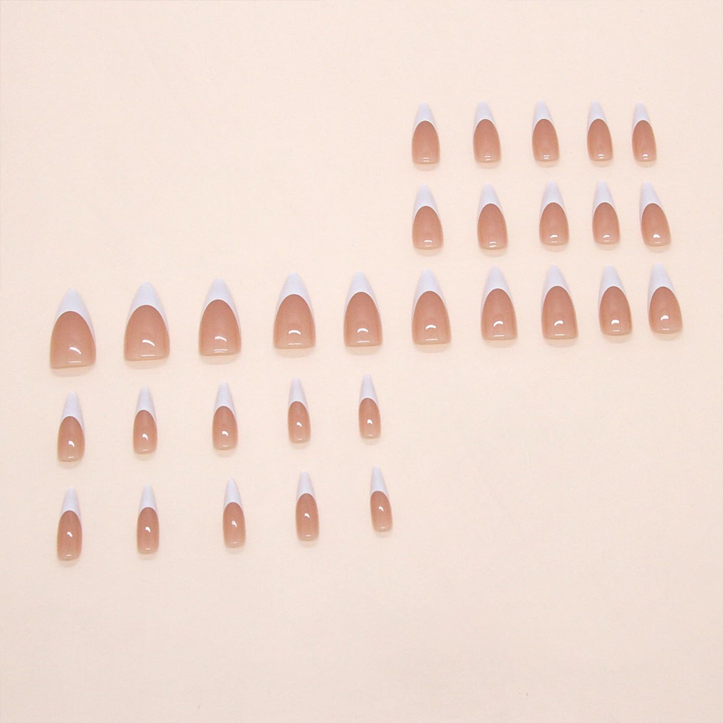 Extra Long Almond Press on Nails White French Tip Fake Nails Glossy Full Cover Glue on Nail for Women
