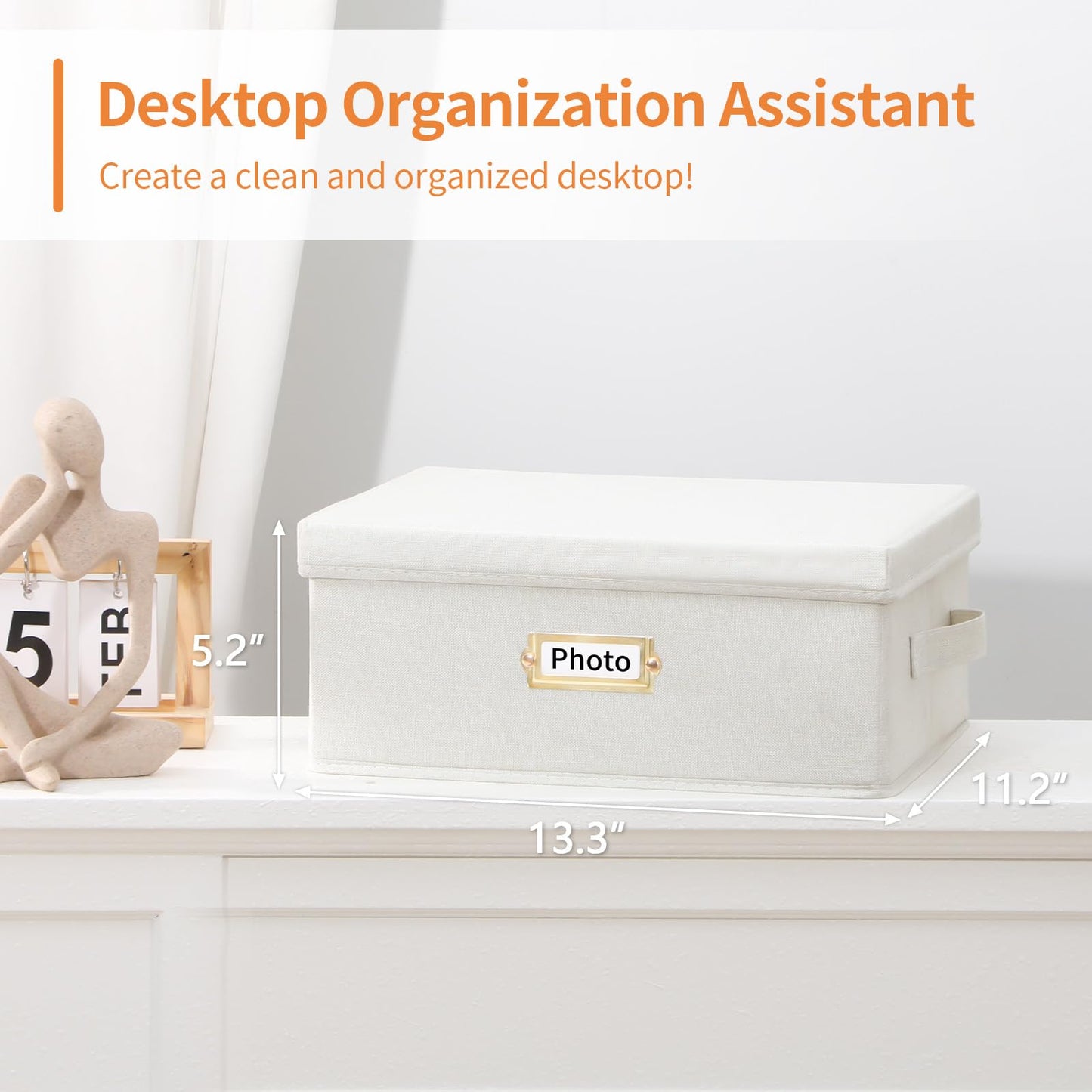 Aokeyee 2PC Photo Storage Box - Decorative Linen Memory Organizer for 4x6 Pictures, Keepsake Box with Dividers & Labels, Holds 3400+ Photos