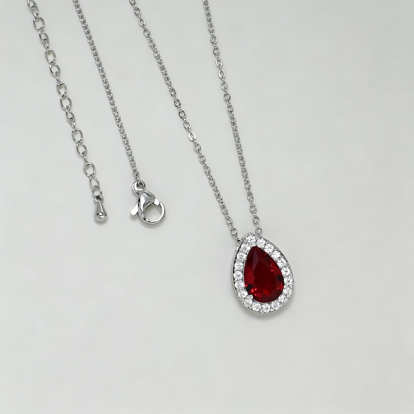 UDYLGOON Teardrop CZ Bridal Jewelry Set Imitation Diamond Earrings Necklace Bracelet for Bride Bridesmaids Wedding Prom Party (Drop-Red)