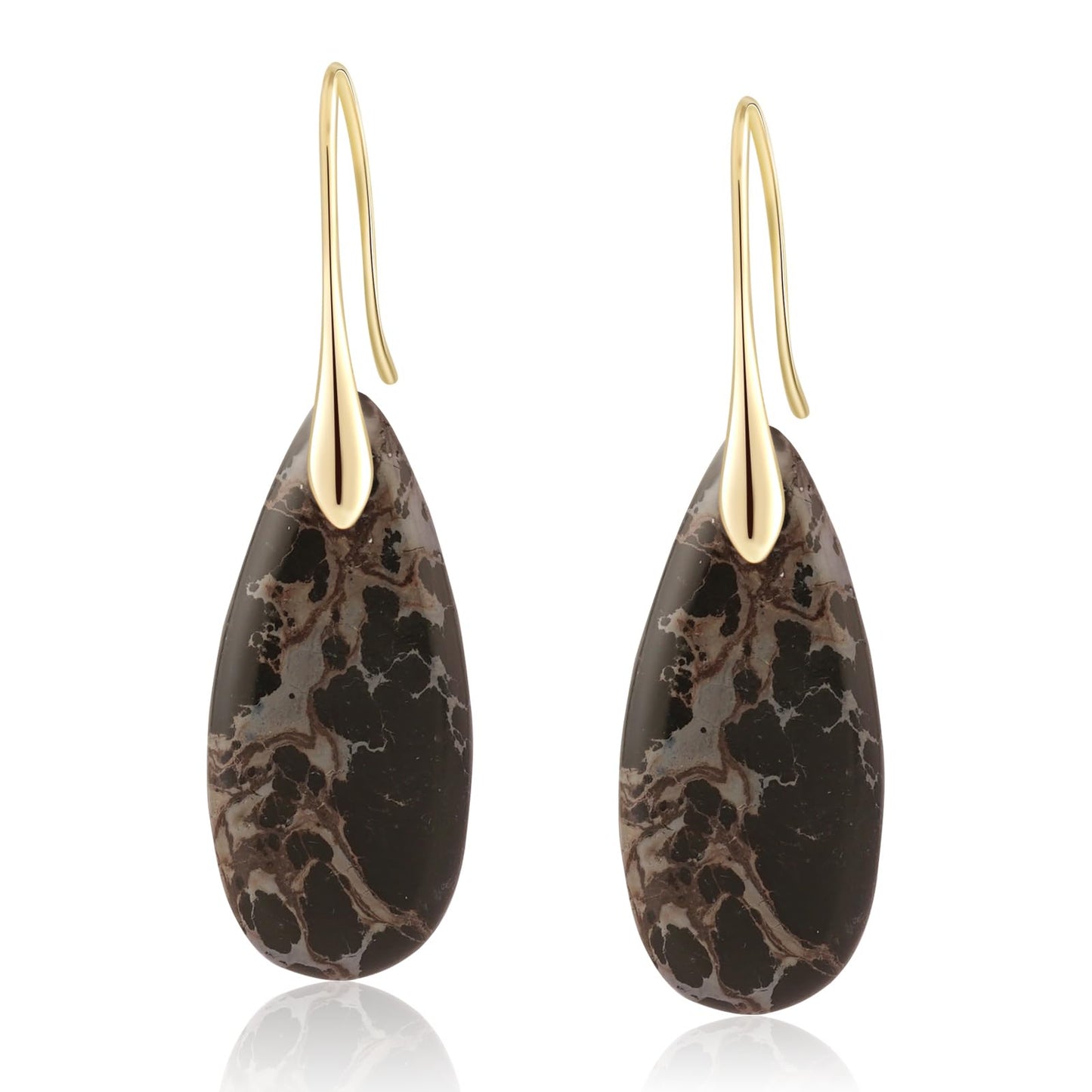 Sriomu Natural Healing Stone Fishhoop Dangle Drop Earrings Statement Gold silver earrings