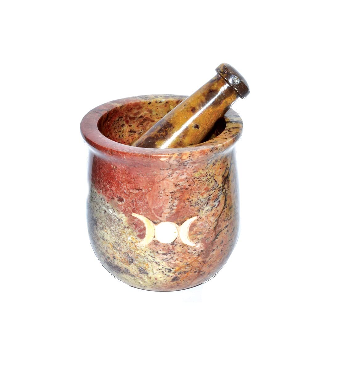 CircuitOffice Pearl Inlain Triple Moon Soapstone Mortar and Pestle Set, 3" x 3" Size