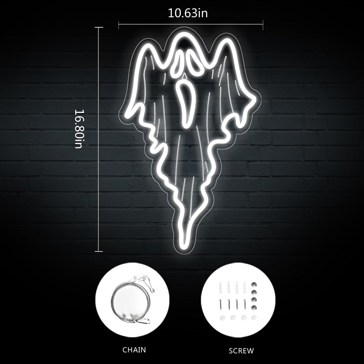 Halloween Decorations Ghost Face LED Neon Sign, Dimmable Neon Light for Game Room Wall Decor Man Cave Birthday Halloween Decor Christmas Gift (16.8in*10.63in)