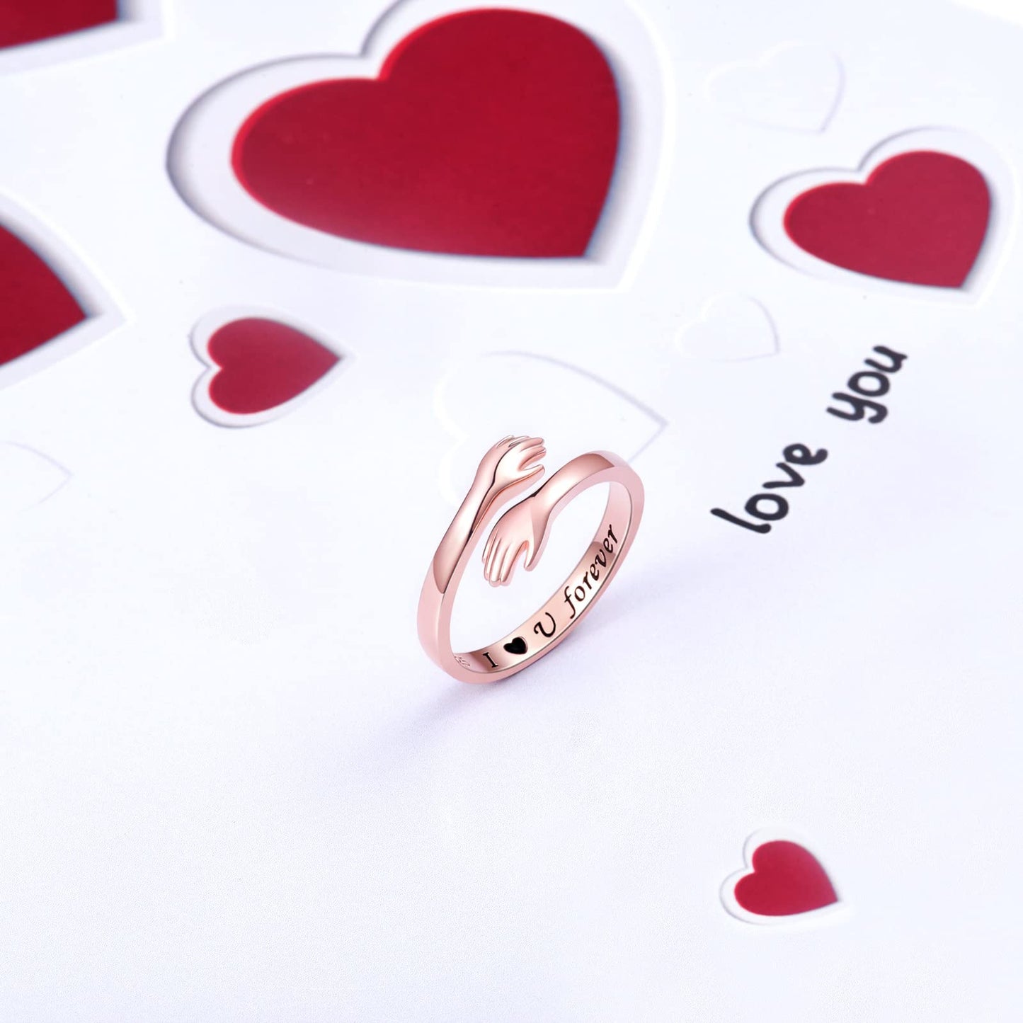 ACJFA 925 Sterling Silver Adjustable Hug Ring Wrap Around Rings Hand Ring Jewelry for Women Teens (Rose gold)