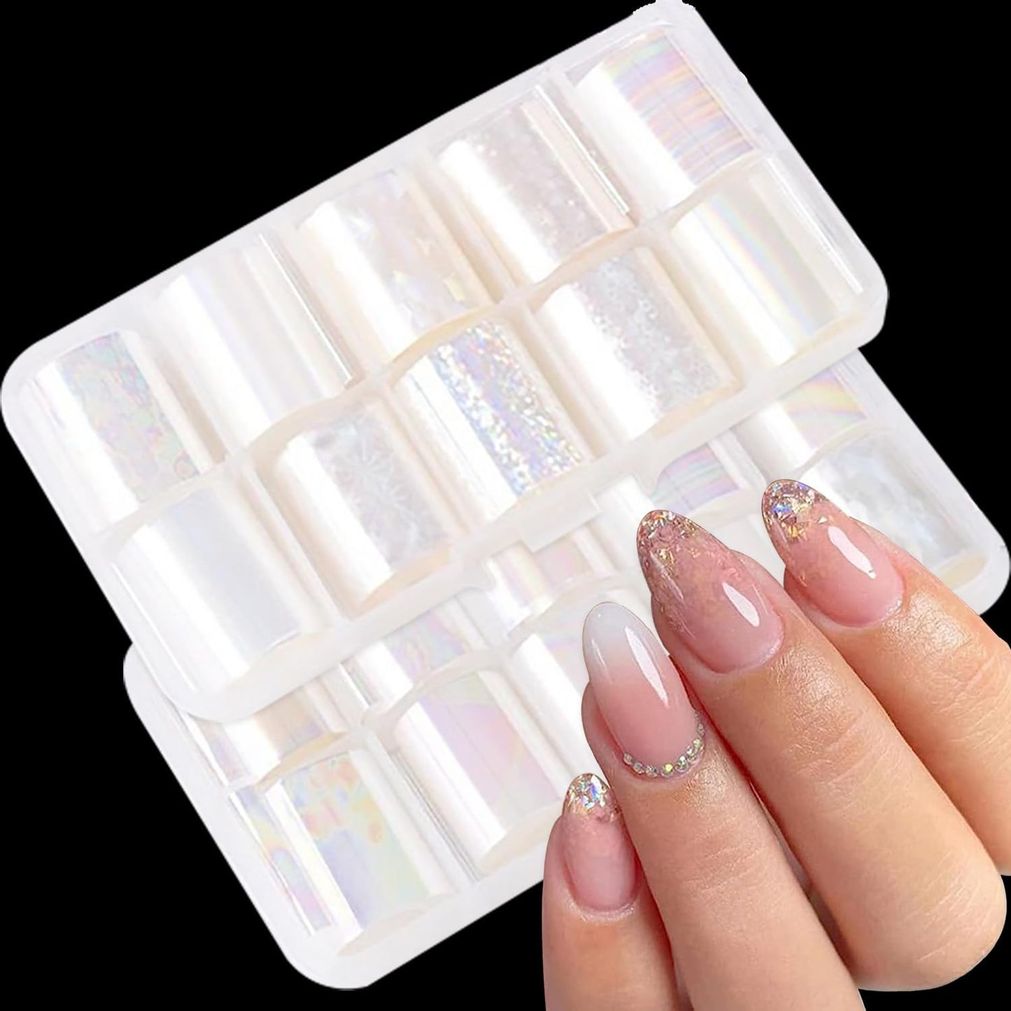 JERCLITY 20 Rolls Aurora Transparent Nail Foil Transfer Sticker Kit - Holographic Nail Art Set With Iridescence Wraps for Nail Art