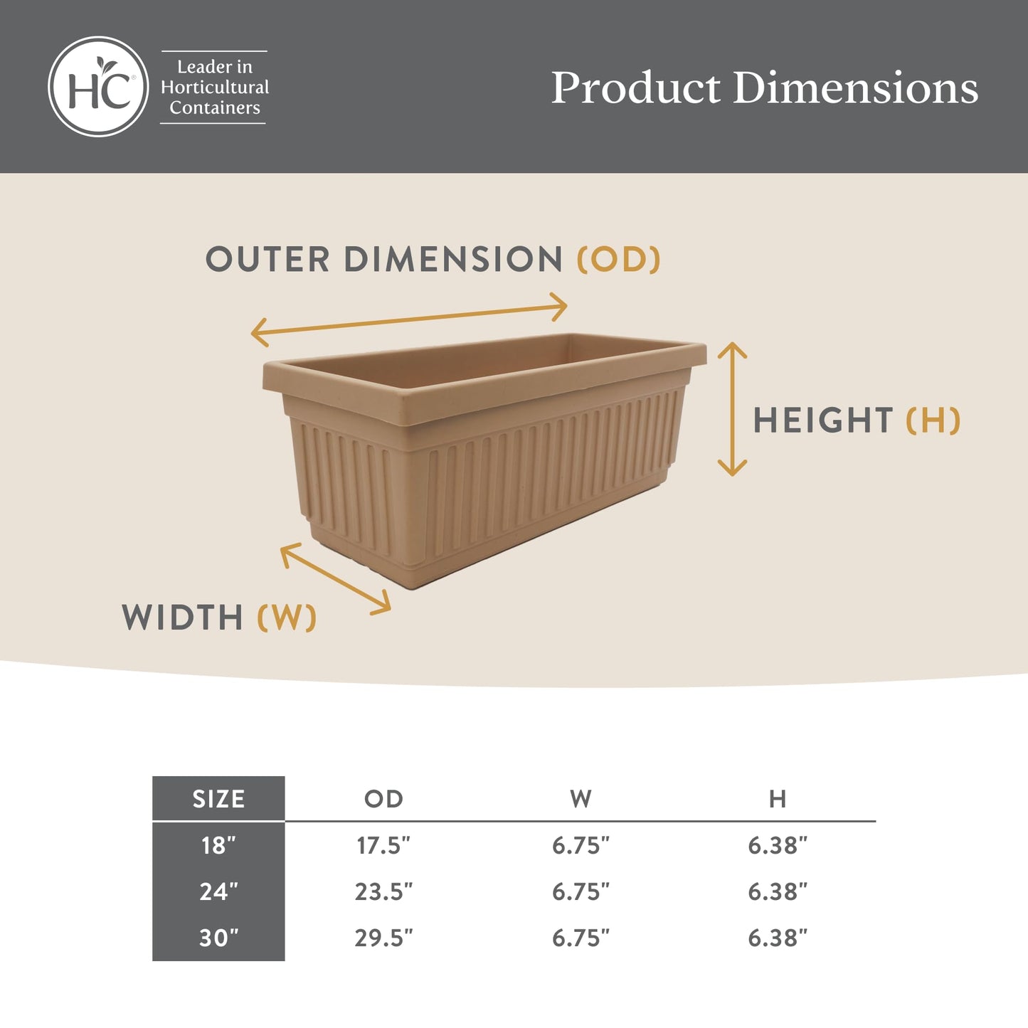 The HC Companies Venetian Window Planter Box w/Drain Plug - Long Planter Box for Windowsills, Balconies & More - Plastic Rectangular Outdoor Planters for Herbs & Flowers (18" Clay, Pack of 1)