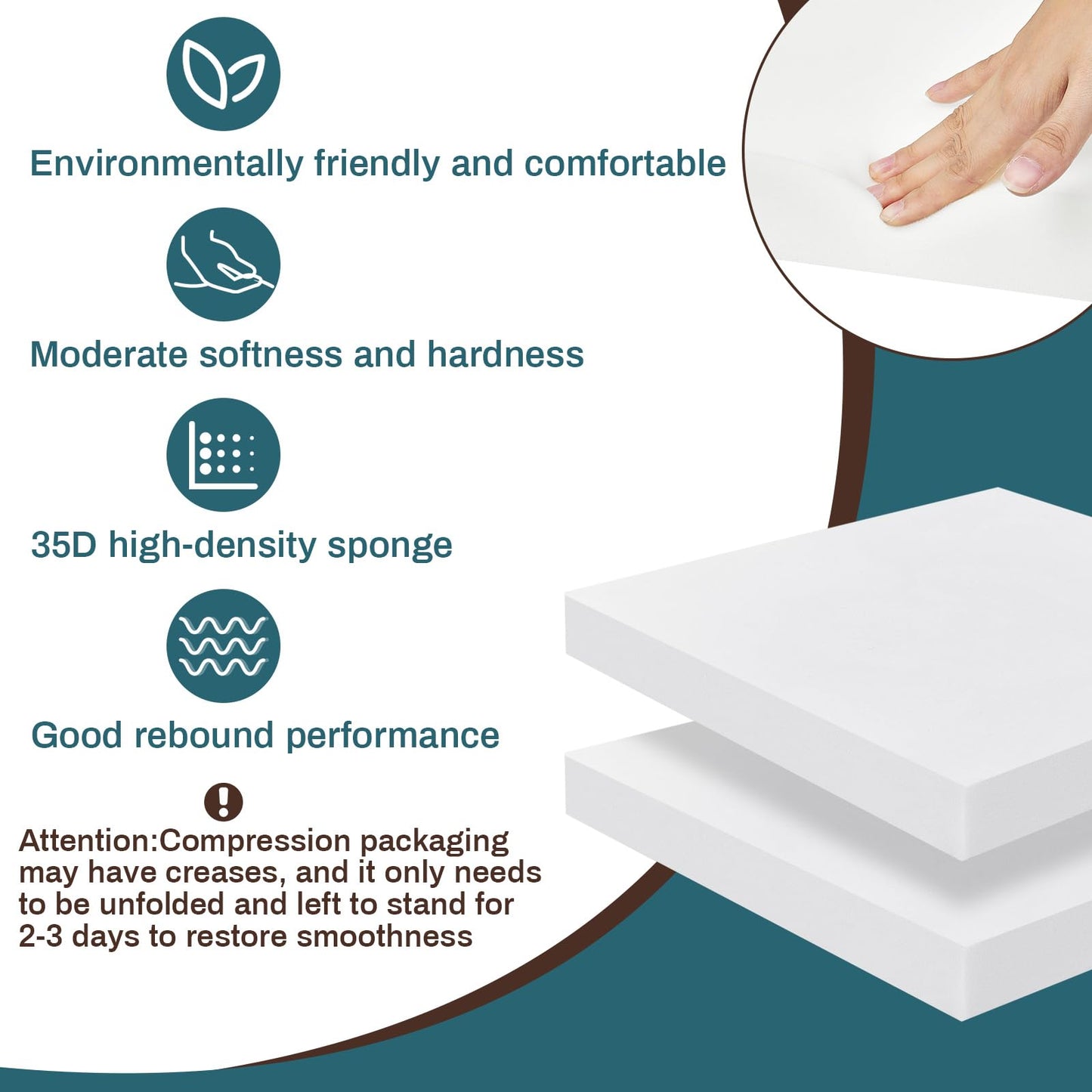 Frienda 2 Pack 2" x 16" x 16" Upholstery High Density Foam Cushion Replacement Square Cut to Size Foam Couch for Chair Couches Padding Shipping Packing DIY Cosplay Projects(White)