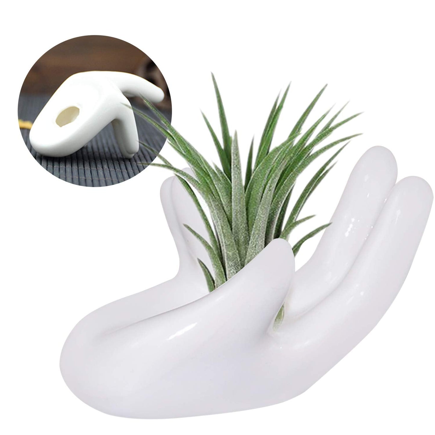 6 Pack Ceramic Air Plant Stand Holder, Hand Shape Tillandsia Airplant Container Pot Tabletop Plant Display Hand Racks for Home Office Decoration Supplies(White)