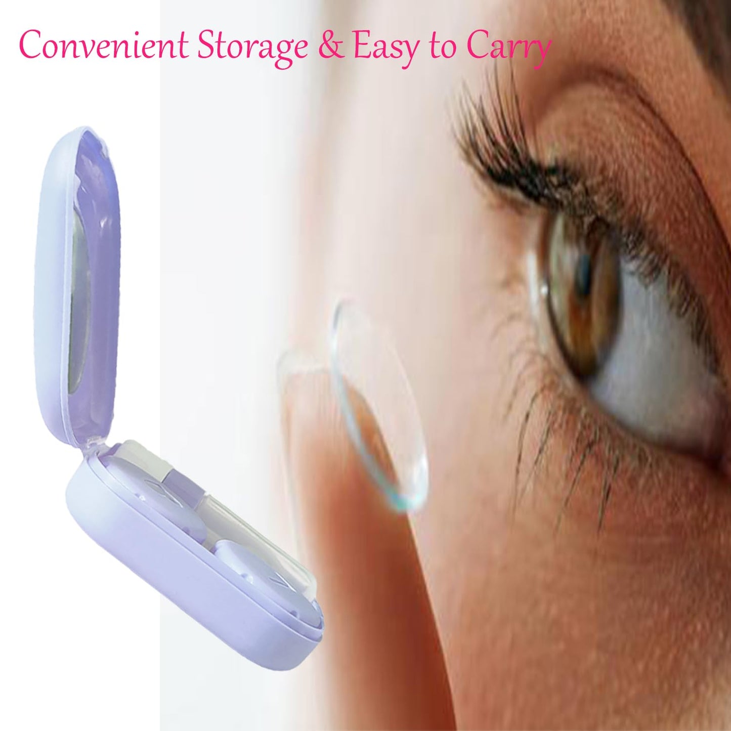 Erewa Contact Lens Case, 2 Pack Portable Contact Lens Box Kit with Mirror, Compact Soak Storage Kit for Travel (Light Purple)