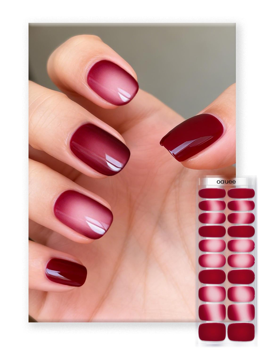 Oauee Semi Cured Gel Nail Strips | Built-In Gel Top Coat | UV Light Required | Salon Quality, Easy Application And Removal (Velvet Rouge Reverie ）