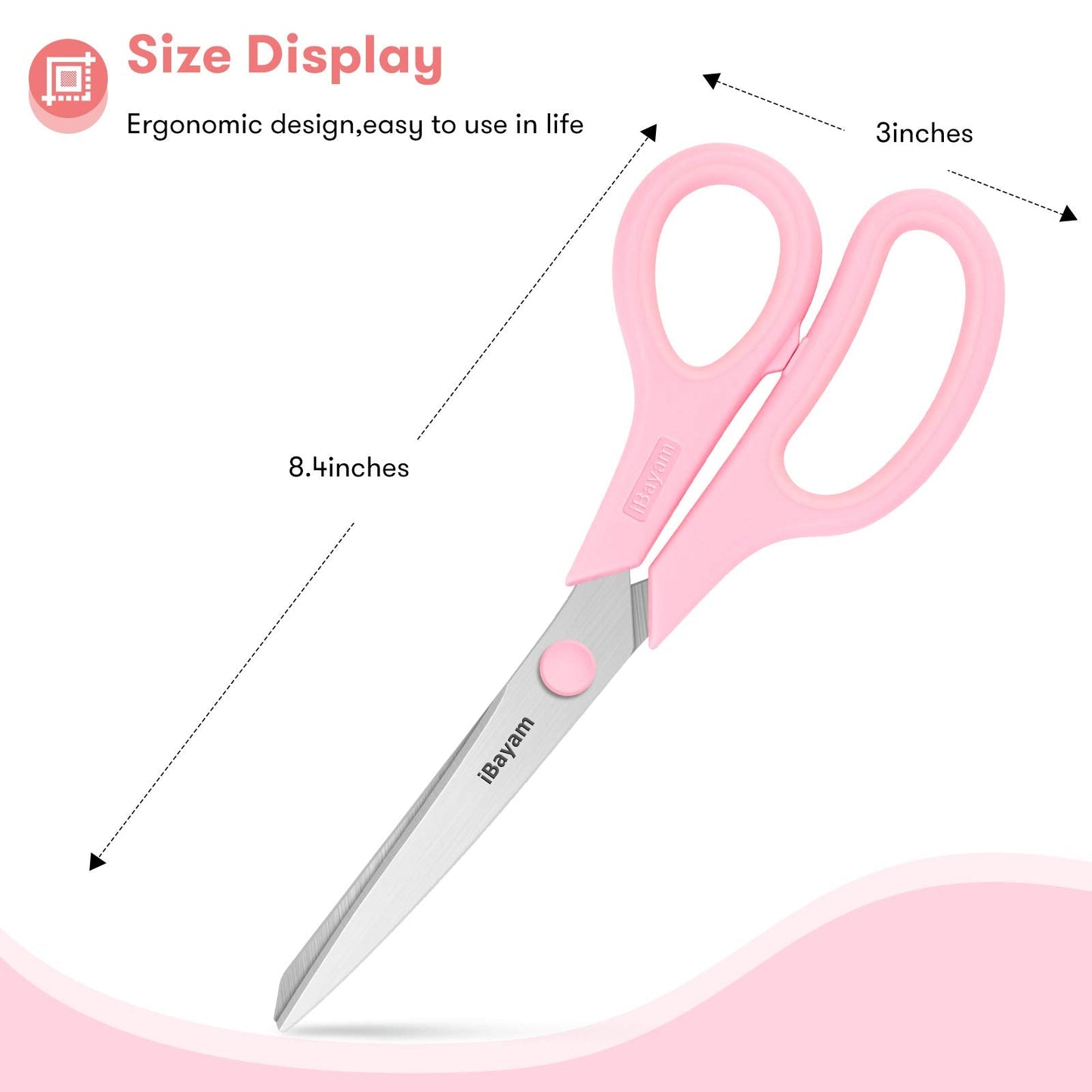 Scissors, iBayam 8" All Purpose Scissors Bulk 3-Pack, Ultra Sharp 2.5mm Thick Blade Shears Comfort-Grip for Aesthetic Fun Cute School Office Teacher Desk Crafts and Art Supplies Accessories Essential