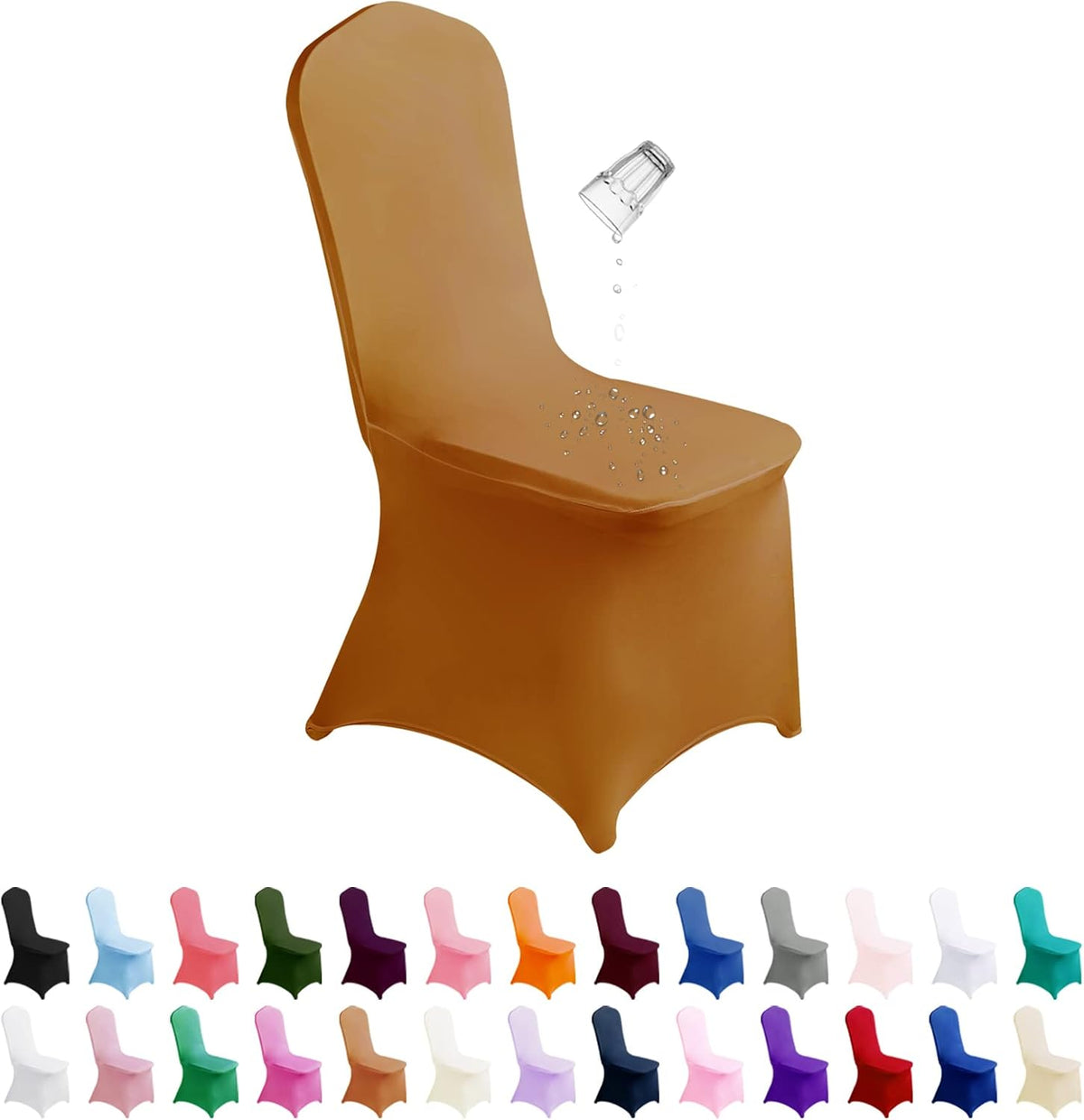 Waterproof Spandex Chair Cover 12PCS, Stretch Dining Chair Covers, Polyester Outdoor Chair Covers, Protector Stretch Chair Cover for Party Universal, Banquet, Wedding Event, Hotel(Gold)