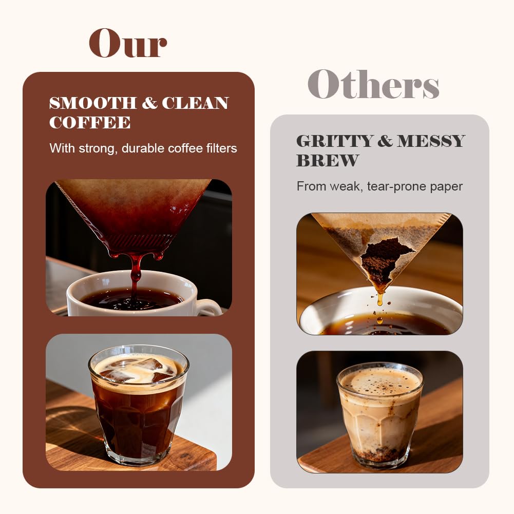 YQL 400 Count Coffee Filters, #2 Natural Brown Cone Filter Paper Compatible with Pour Over Drippers & Coffee Makers, Unbleached Disposable U-Shaped Filters, Clean Taste & Strong Design