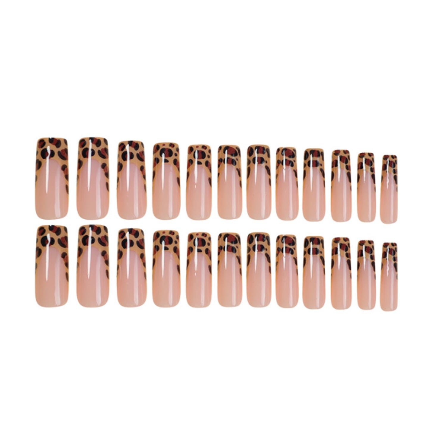 Hkanlre Square French Press on Nails Long Fake Nails Tips Full Cover Leopard Print False Nails for Women 24PCS
