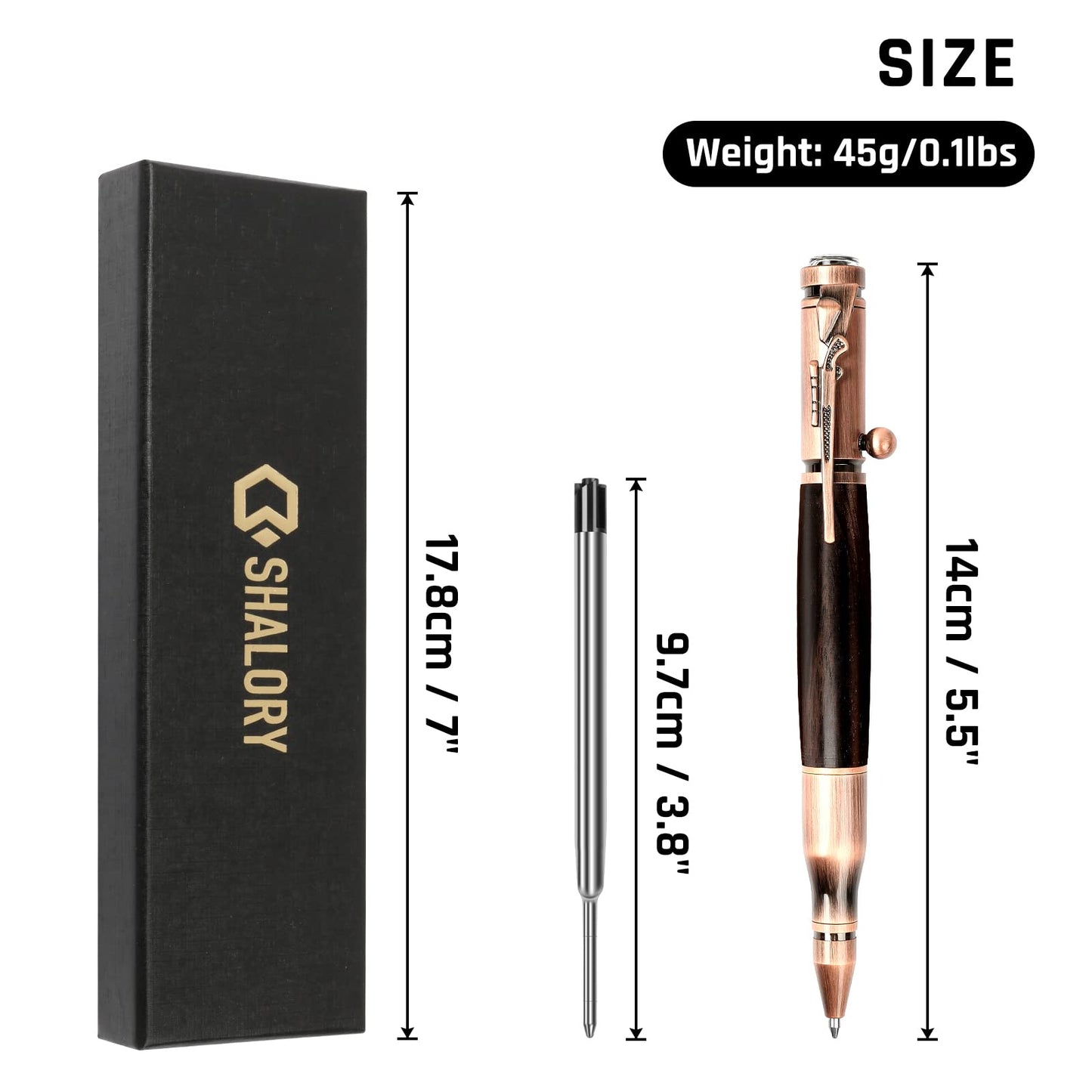 SHALORY Bolt Action Pen with Compass & Extra Refill,Birthady Gift Cool Gadgets for Men Wooden Ballpoint Pens Luxury Gel Ink Pens Medium Point 1.0 mm Black Ink