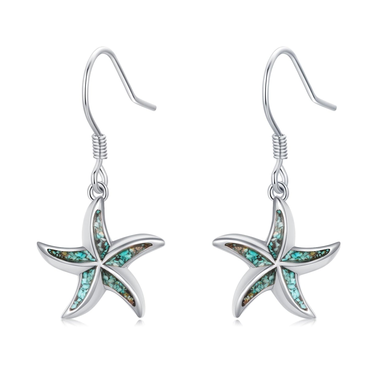 Starfish Earrings 925 Sterling Silver Turquoise Starfish Dangle Drop Earrings Summer Beach Themed Jewelry Ocean Gifts for Women