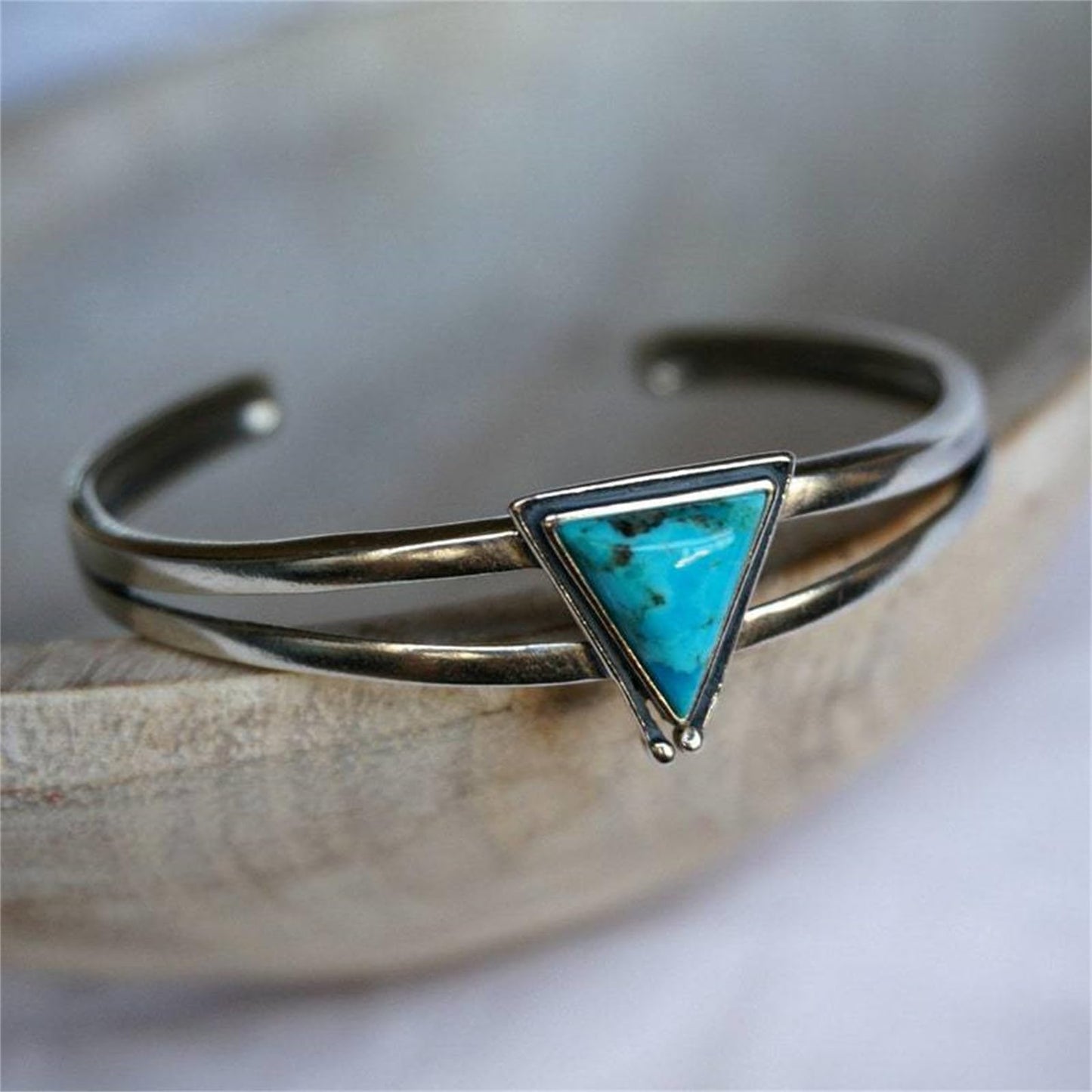 Handmade 925 Sterling Silver Turquoise Bracelets for Women & Men Boho Turquoise Triangle Bangle Bracelet Open Adjustable Wide Stacking Cuff Bangles Bracelets Jewelry for Women Birthday Everyday Wear