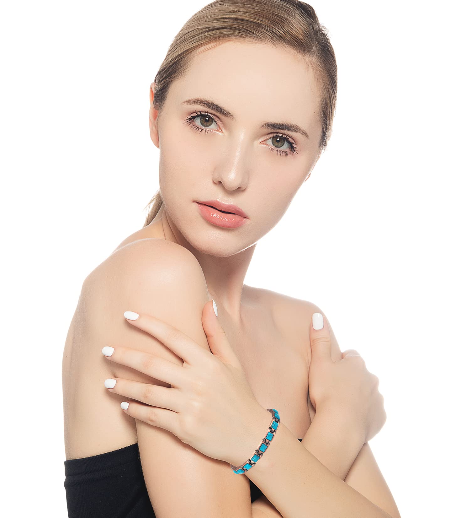 EnerMagiX Copper Bracelet for Women, Pure Copper Adjustable wiht Easy Link Blue Turquoise Magnetic Bracelet (0165)