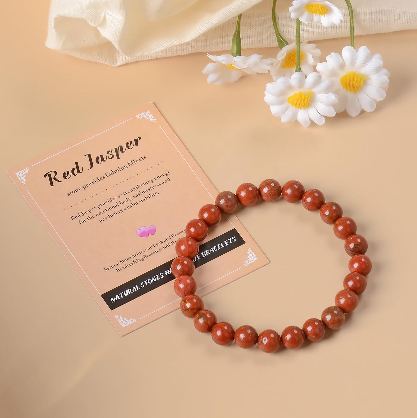 AD Beads Handmade Gemstone Stretch Elastic Bracelet Crystal Healing Reiki Nature's Beauty and Spiritual Essence Unisex (10mm, Red Jasper)