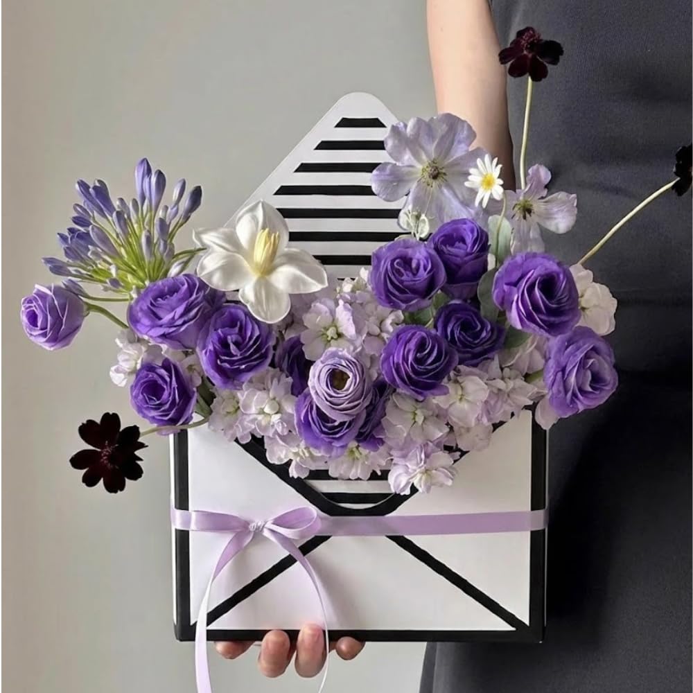 BBJ WRAPS Envelope Flower Boxes for Arrangements Striped Floral Bouquet Wrapping Paper Box Florist Supplies, 8 x 2.8 x 5.7 Inch - 5 Counts