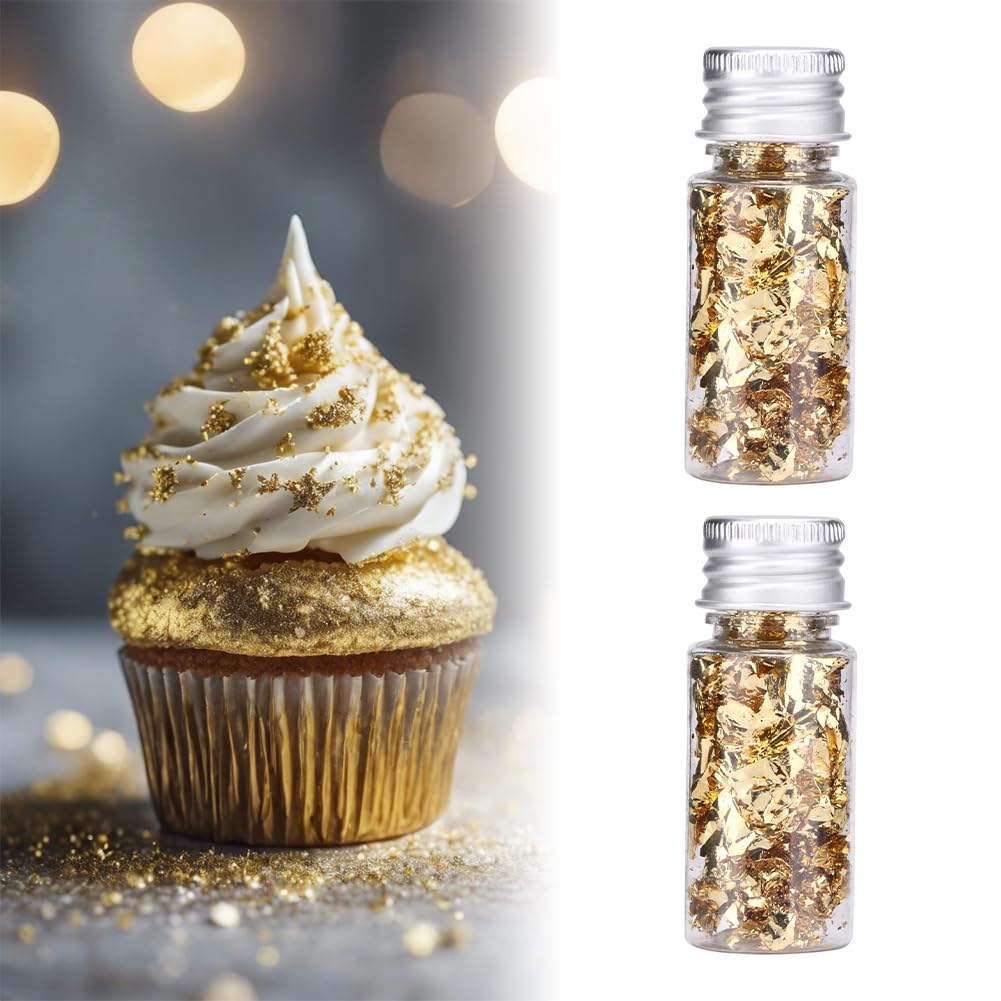 Lwuey Decorating Flakes, Gold Leaf Cake Decoration Flake Goldlen Toppers Gilding Foil Decor Imitation Metallic Decorative Drink Cooking Chocolates Cakes Drinks Dessert Cupcake Makeup 4PCS
