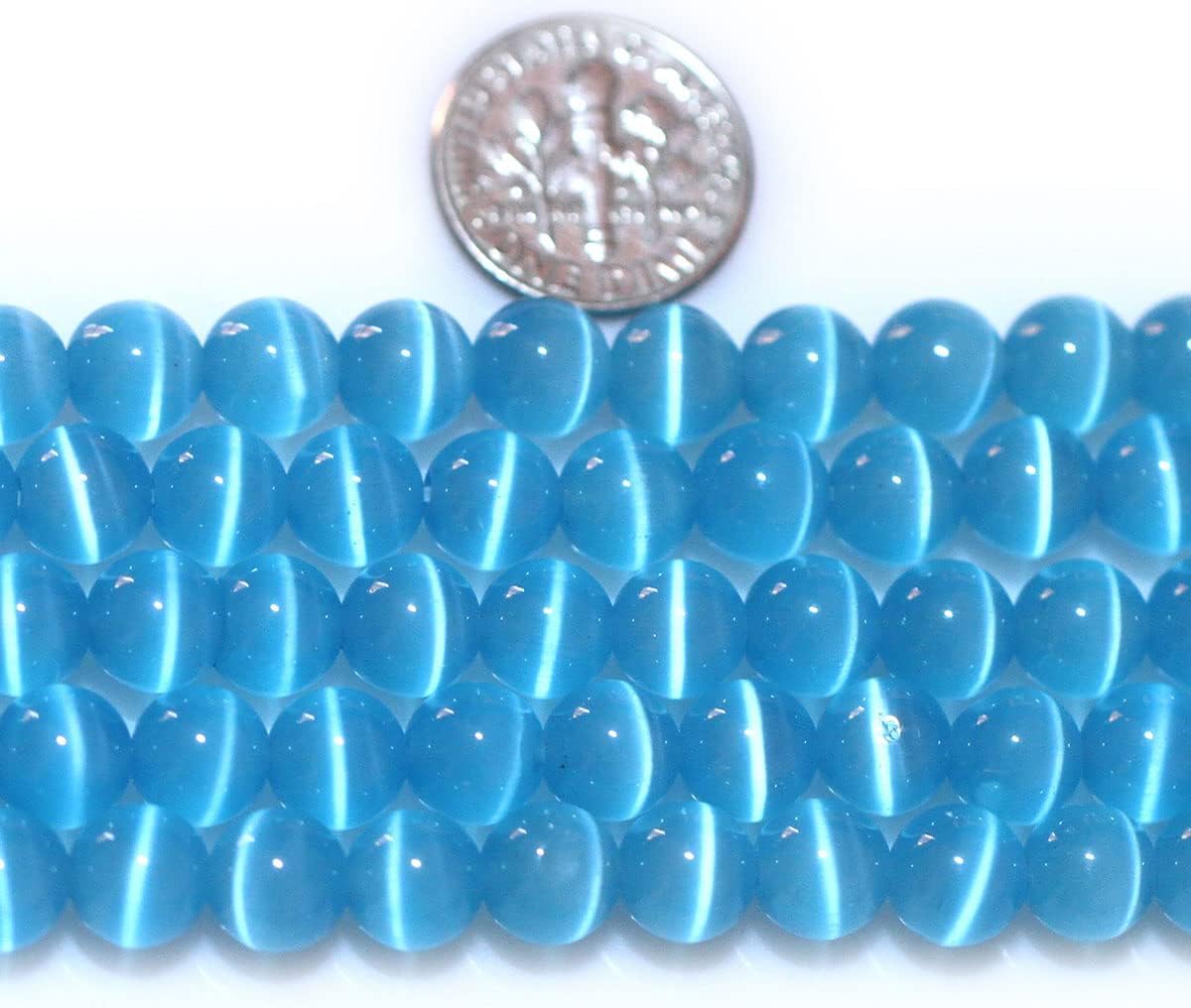 HAAMIIQII 45pcs 8mm Sky Blue Cat Eye Beads Round Loose Gemstone Beads for Jewelry Making Strand 15 Inch