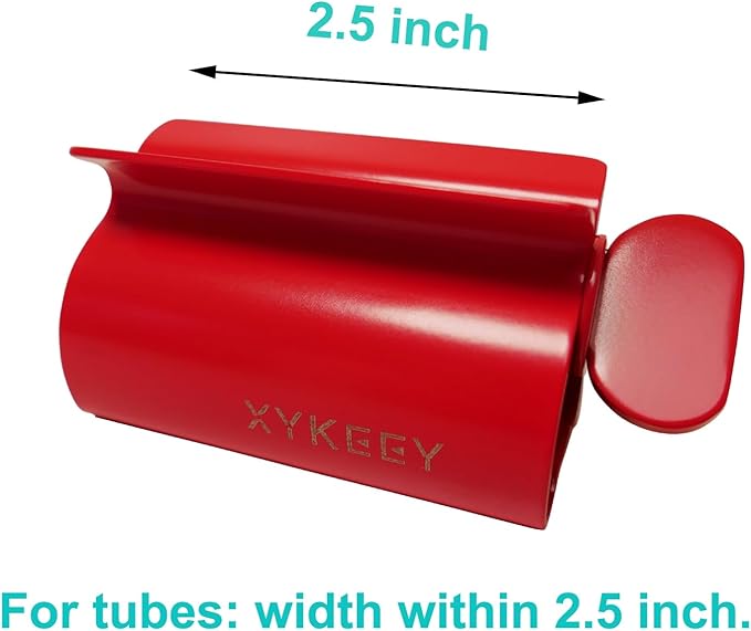 XYKEEY Toothpaste Tube Squeezer - Set of 2 Toothpaste Squeezer Rollers, Metal Toothpaste Tube Wringer Seat Holder Stand (Red)