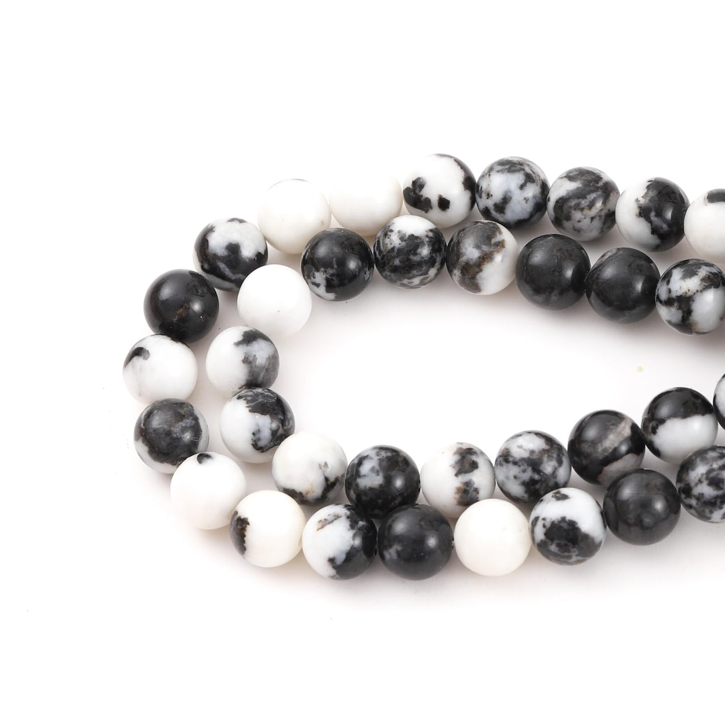 6mm 60pcs DIY Natural Black White Zebra Stone Beads Round Healing Crystal Gemstone Loose Beads for Jewelry Making Handmade Bracelet Necklace