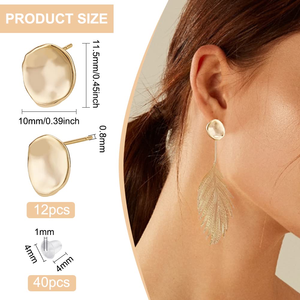 BENECREAT 12PCS 18K Gold Plated Earring Studs with Vertical Loops, 40Pcs Plastic Ear Nuts for DIY Jewelry Making