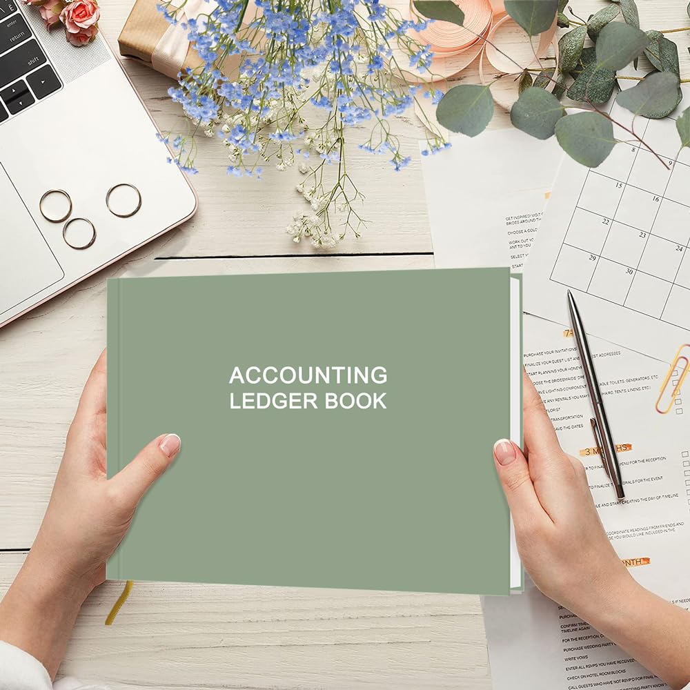 Accounting Ledger Book - Ledger Book for Small Businesses Bookkeeping & Personal Use, Expense Tracker Notebook for Tracking Money, Expenses, Deposits & Balance, 7" x 10", Green