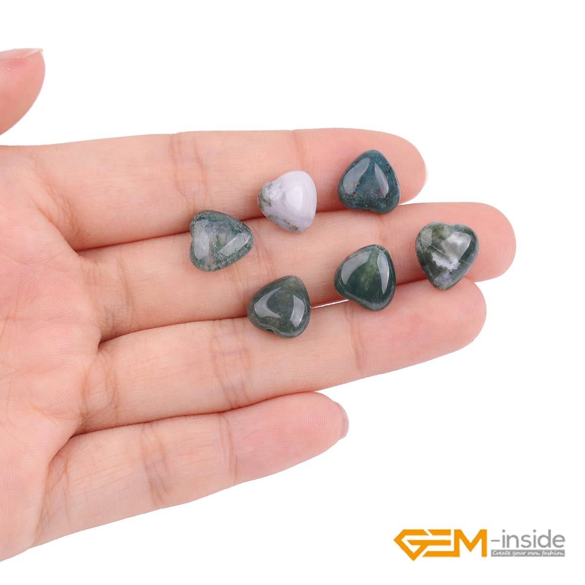 GEM-Inside 10mm Heart Charms Natural Green India Agate Gemstone Stone Beads for Jewelry Making Full 15" Strand Power Energy Healing Chakra Stone Beads
