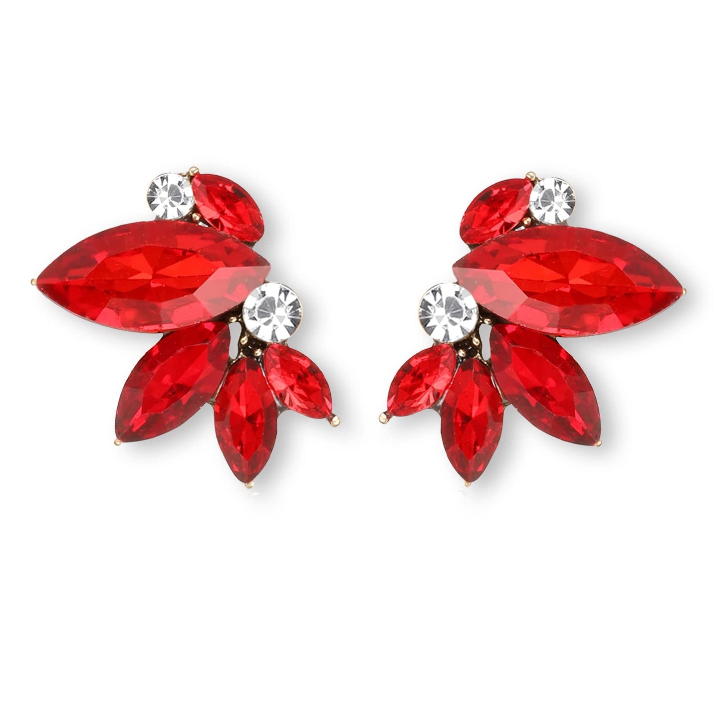 Red Rhinestone Earring Sparkly Faux Crystal Stud Earrings for Women Wedding Prom Party
