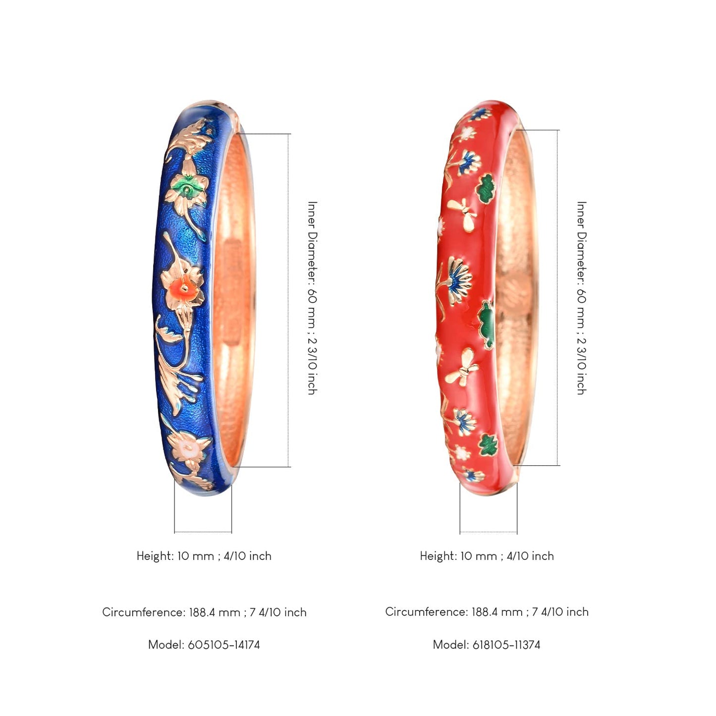 UJOY Gorgeous Bracelets Enameled Floral Cloisonne Gift Plated Cuff Bangles Jewelry Sets Box for Women 55A81-55A120 Blue red