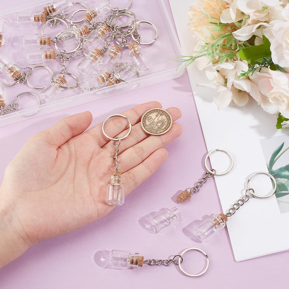 UNICRAFTALE 20Pcs Mini Glass Bottles 2ml Glass Vials with Corks Lids Clear Spell Jars with Metal Keychain Tiny Jars with Lids Message Potion Bottles for DIY Wedding Favors Party Home Decoration