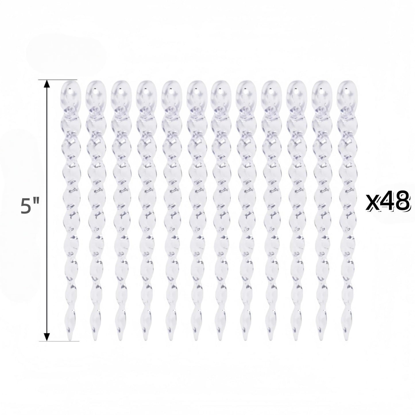 48PCS Christmas Tree Plastic Hanging Decoration 5inch Clear Icicle Ornaments Set for Christmas New Year Holiday Wedding Winter Party Decor