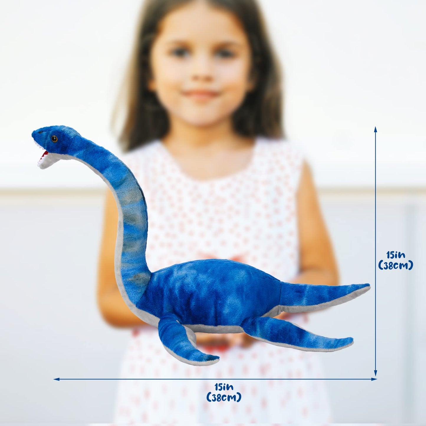 AULUDA Plesiosaurus Plush Toy, Dinosaur Stuffed Animal Throw Plushie Pillow Doll, Soft Blue Fluffy Friend Hugging Cushion - Present for Every Age & Occasion