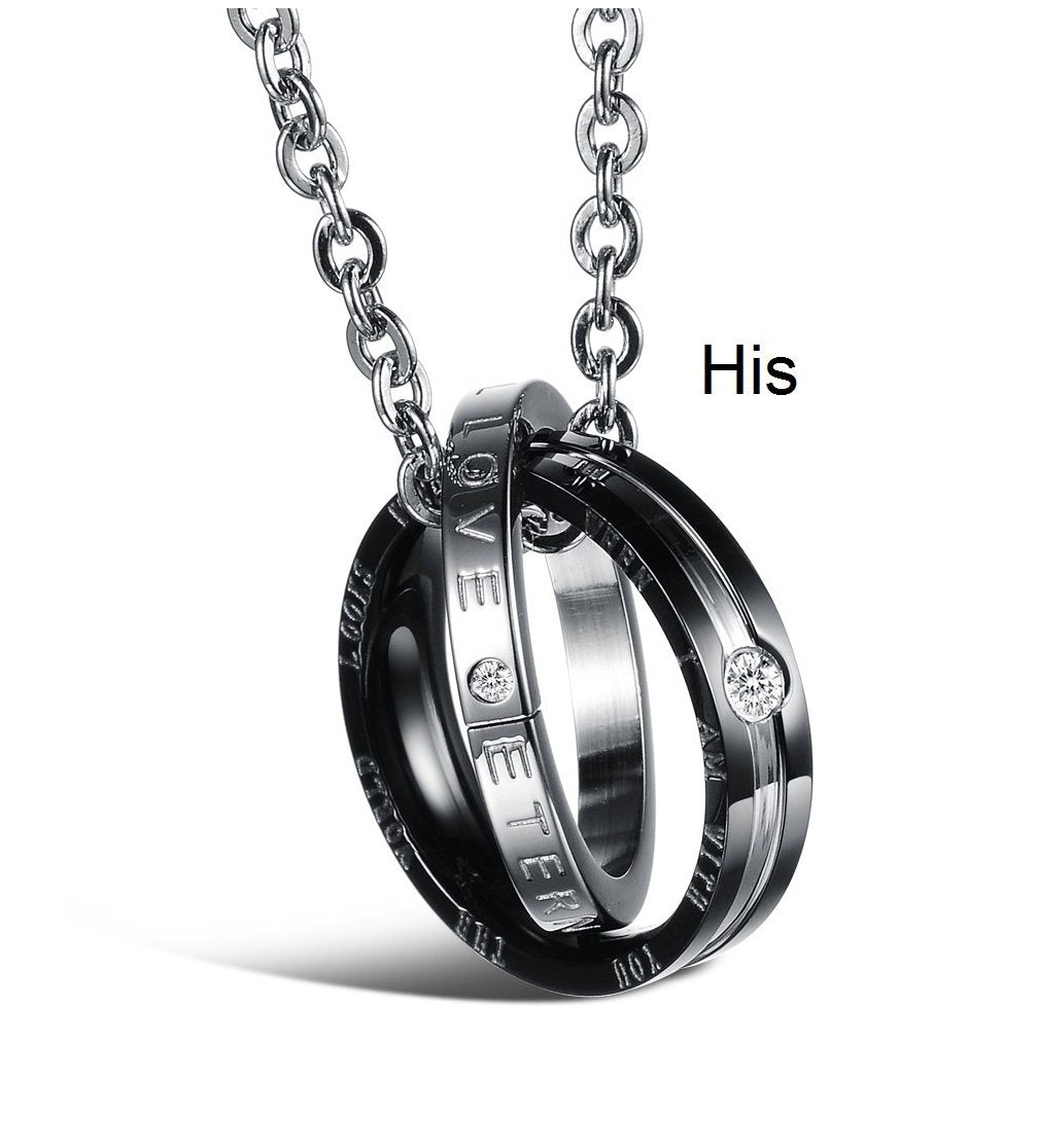 His & Hers Matching Set Titanium Stainless Steel Couple Pendant Necklace Korean Love Style in a Gift Box (ONE PAIR)