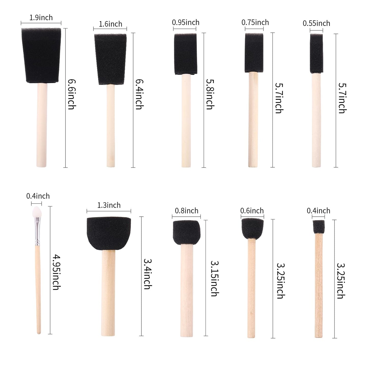 Foam Paint Brushes (48 Pack) 10 Sizes - Paint Sponge - Premium Foam Brushes - Lightweight & Durable - Sponge Paint Brush Assortment Ideal for Painting, Crafting, Acrylics, Stains, Varnishes (Black)