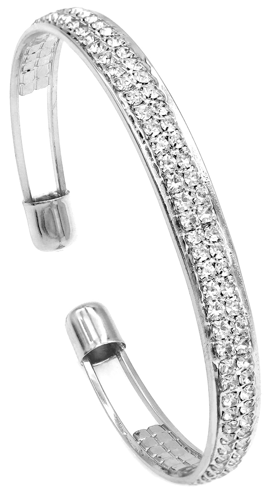 Tidefire Rhinestone Tennis Cuff Bracelet for Women Crystal Bridal Bangle for Prom Wedding Party Dating (1151 Silver)