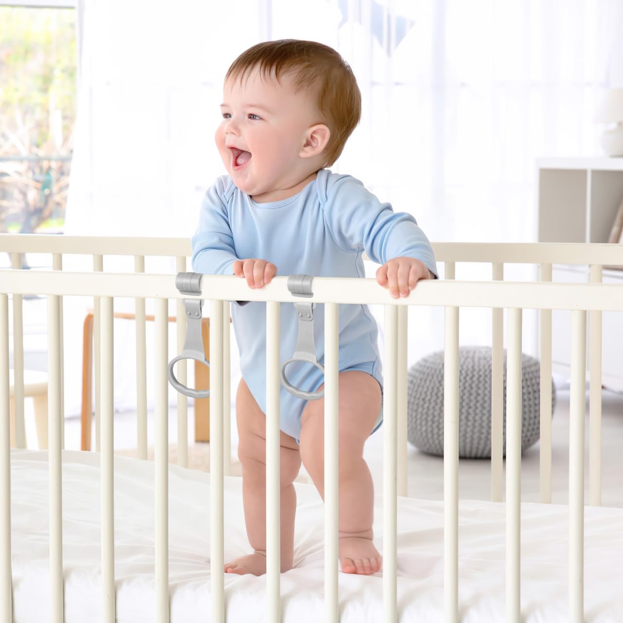 Veemoon Baby Playpen Pull up Rings Handles,4pcs Toddler Walk Assistant Crib Pull Rings Infant Standing Safety Ring Lightweight Plastic Walking Aid for Newborn Walk Practice with Smooth Rounded Edges
