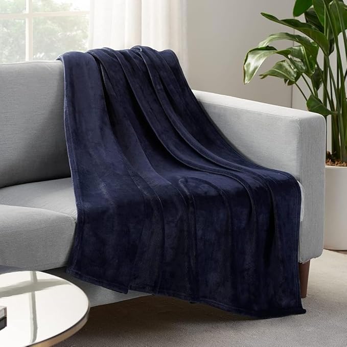 Serta Cozy Plush Thick Fuzzy Soft Throw Blanket for Bed and Couch, 90 in x 90 in, Navy