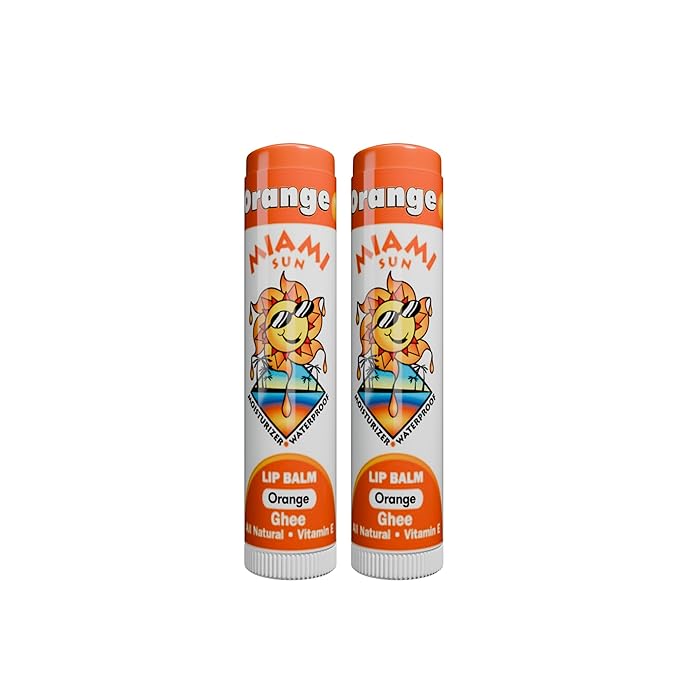 Miami Sun Natural Ghee Lip Balm, Hydrating Lip Treatment with Shea Butter & Beeswax, Organic & Non-Toxic, Best for Dry, Chapped Lips - Moisturizing, Healing, Chemical-Free Lip Repair (2 Count, Orange)
