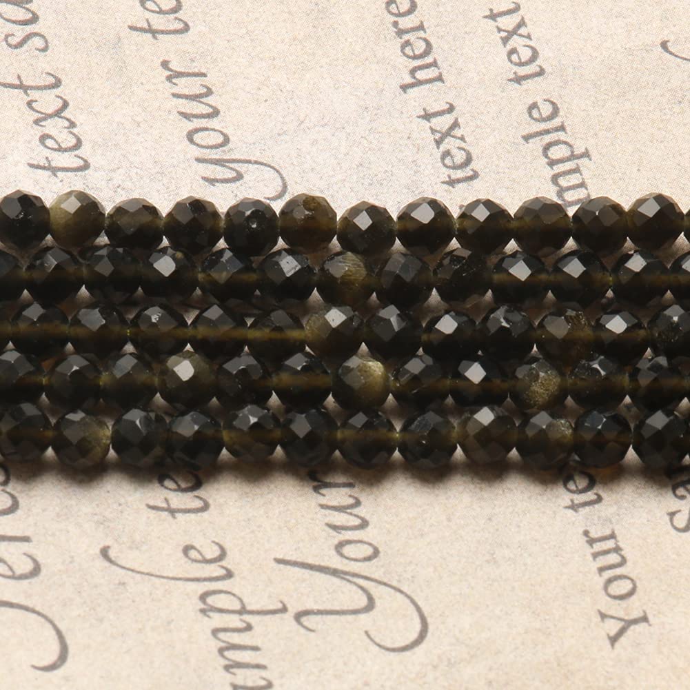 Song Xi 120pcs 3mm Natural Gold Obsidian Gemstone Beads Faceted Round Loose Stone Beads for Jewelry Making