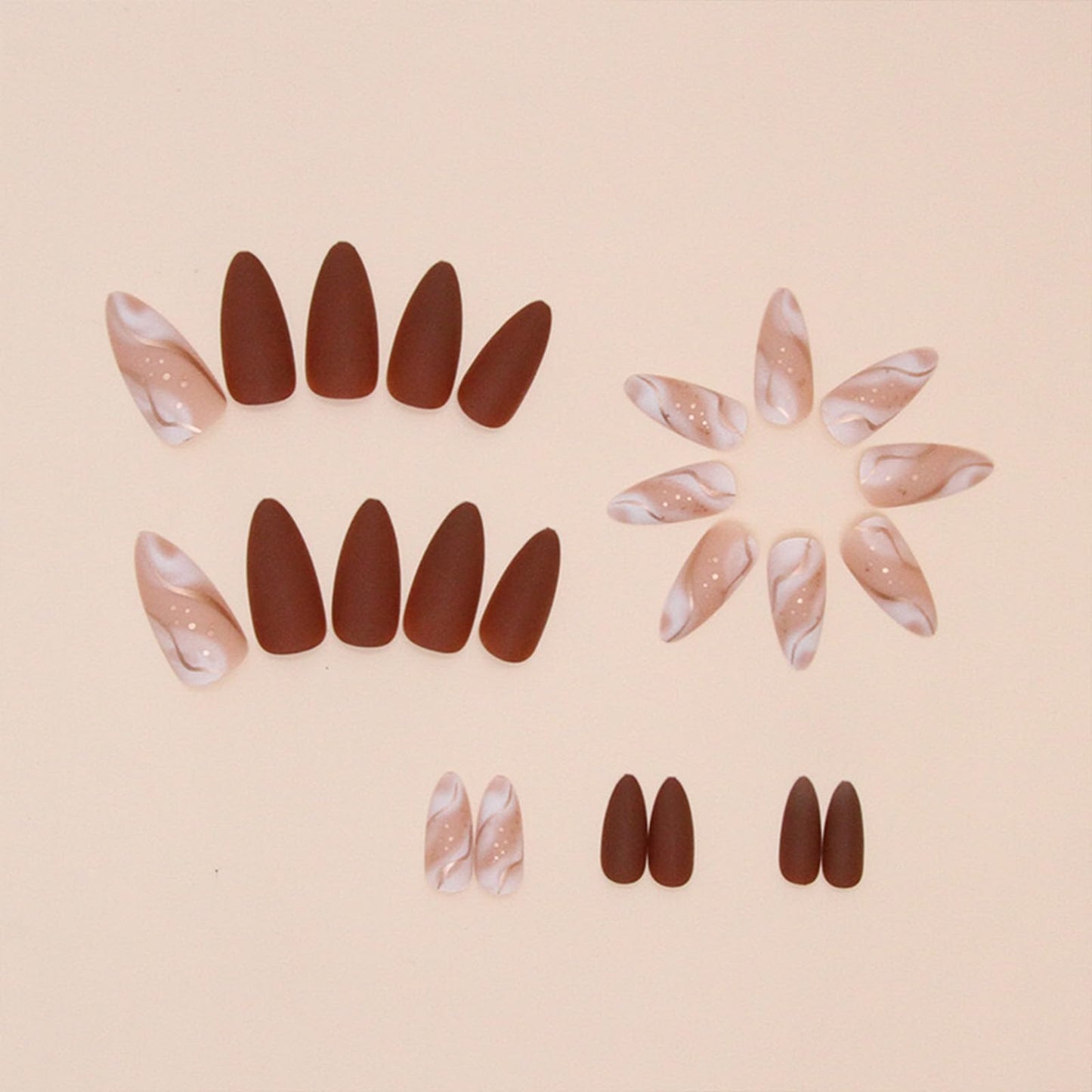 Almond Press on Nails Medium Fake Nails Matt Brown False Nails Press ons Acrylic Glue on Nails Reddish Brown Full Cover Artificial Stick on Nail for Women Nail Decorations 24Pcs