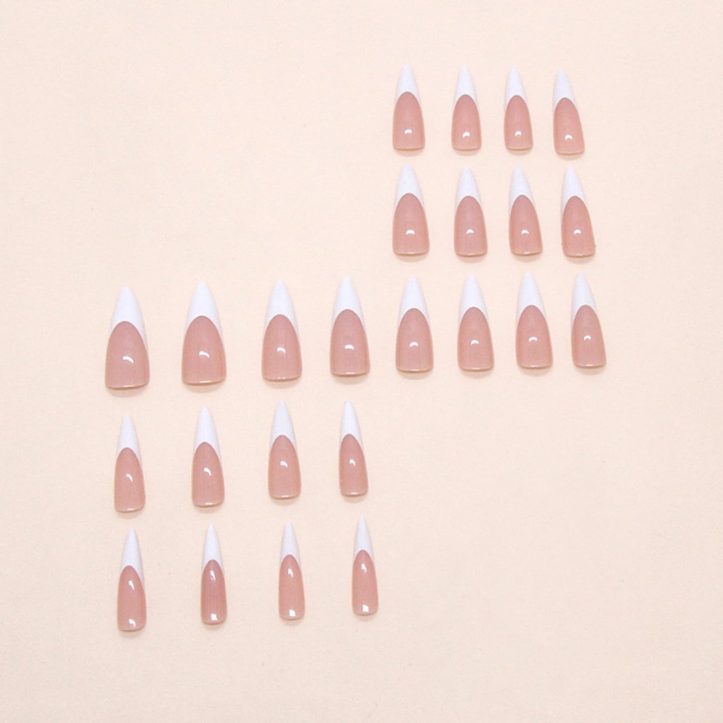 Stilettos Press on Nails White French Tip False Nails Glossy Extra Long Natural Glue on Nail Reusable Artificial Acrylic Stick on Nail for Women