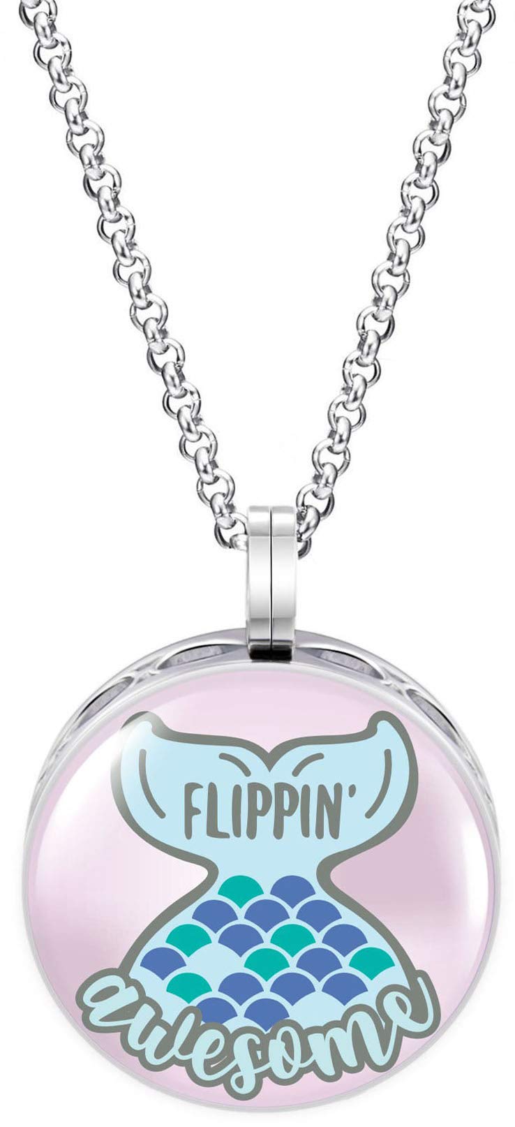 Wild Essentials Flippin Awesome Enamel Finish Essential Oil Diffuser Necklace Gift Set - Includes Aromatherapy Pendant, 24" Stainless Steel Chain, 8 Color Refill Pads