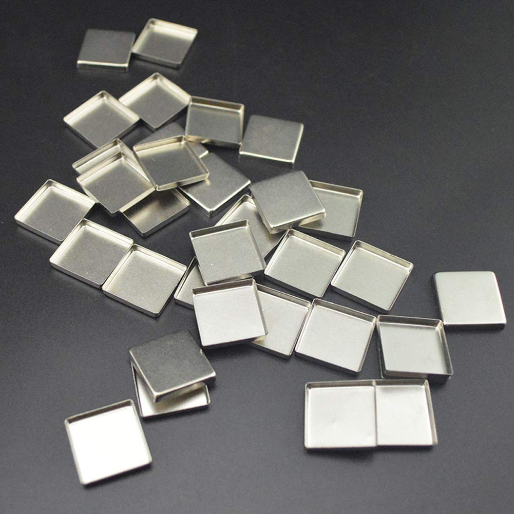 30 Pieces Empty Square Metal Tin Palette Pans Empty Square Metal Pans Cosmetic Eyeshadow Pans for Eyeshadow Palette Magnetic Makeup Palette, 26mm Wide 3.5mm Height