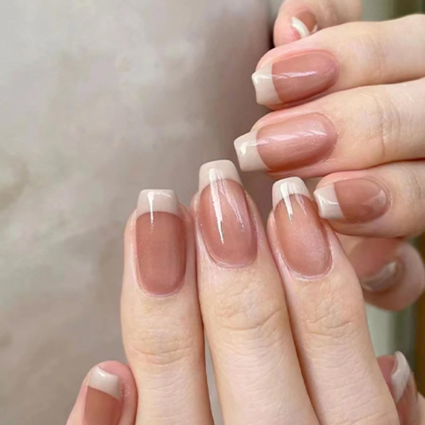 Medium Square Press on Nails White French Tip Fake Nails Nude Pink Nails Press ons Acrylic Nails False Glossy Artificial Full Cover Stick on Nails for Women Girls 24 Pcs