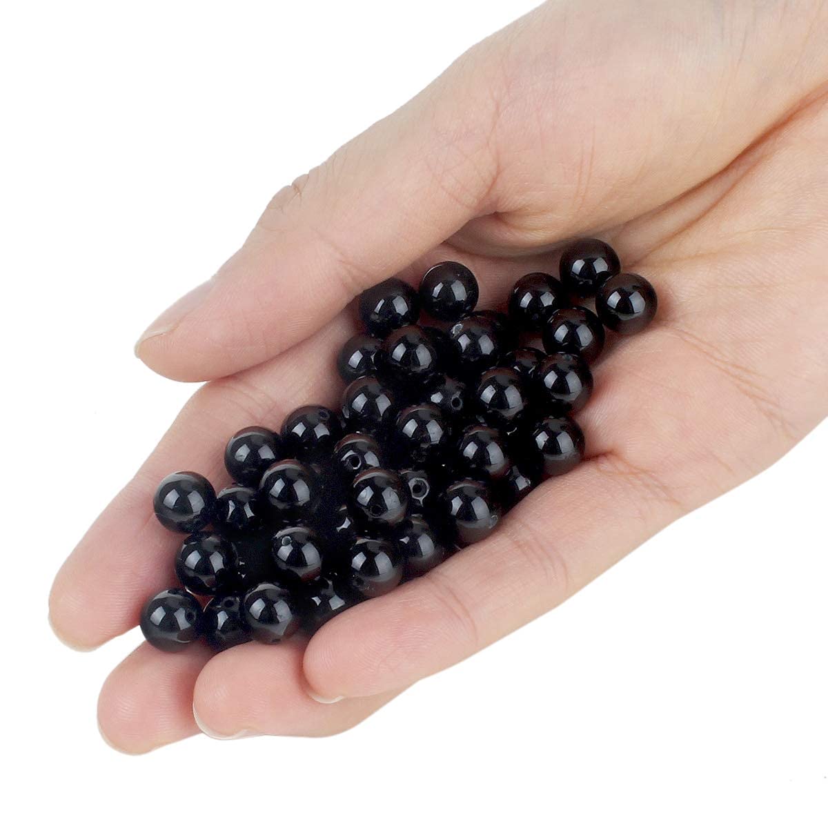 70PCS Natural 8MM Healing Gemstone, Black Tourmaline Energy Stone Round Loose Beads, Semi-Precious Crystal Beads with Free Elastic String for Jewelry Making DIY