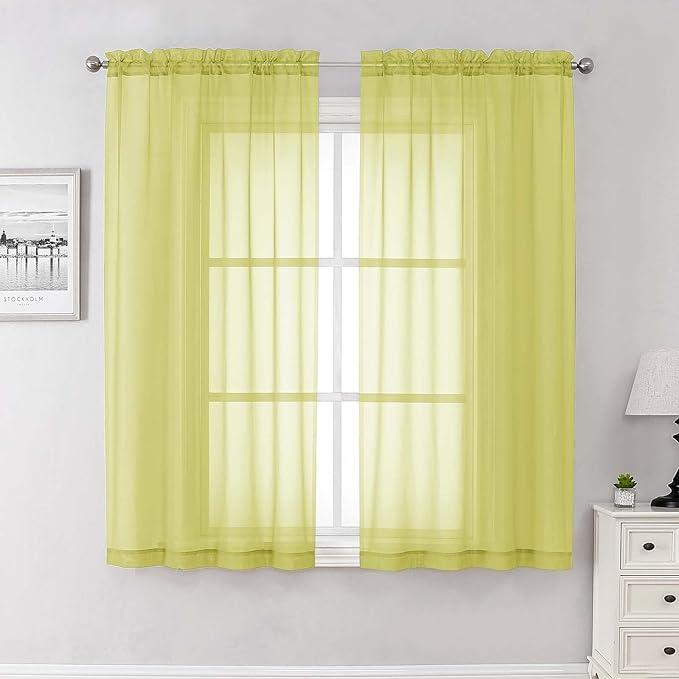 Lecloud Lemon Sheer Curtains 63 Inch Length 2 Pcs, Solid Voile Modern Window Curtains for Living Room Bedroom Dining Room, Light Filtering Rod Pocket Home Decor Drapes, Each Panel 42" W x 63" L