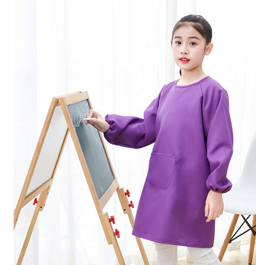 Lauthen.S 2 Pack Kids Art Smocks,Artist Painting Aprons Long Sleeve with Pocket for Toddler 4-8 Years(Blue/Purple)